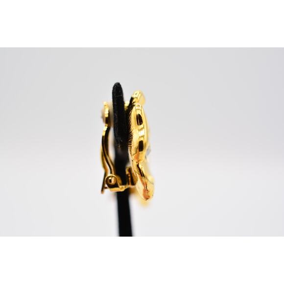 Premier USA Vintage Clip On Earrings Rhinestone Crystal Flower Gold Signed BinAO - Picture 8 of 12